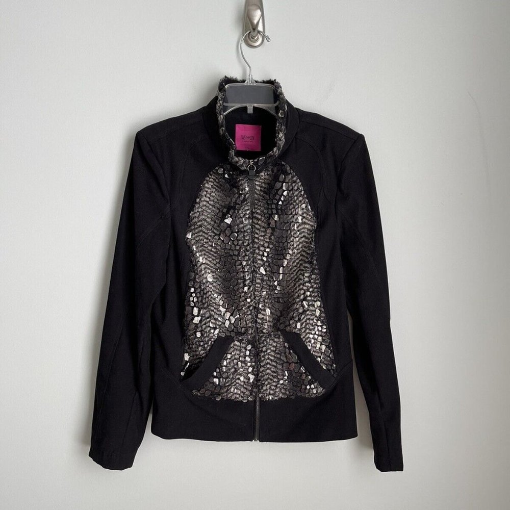 Save The Queen Black Embellished Full Zip Jacket Made in Italy Womens
